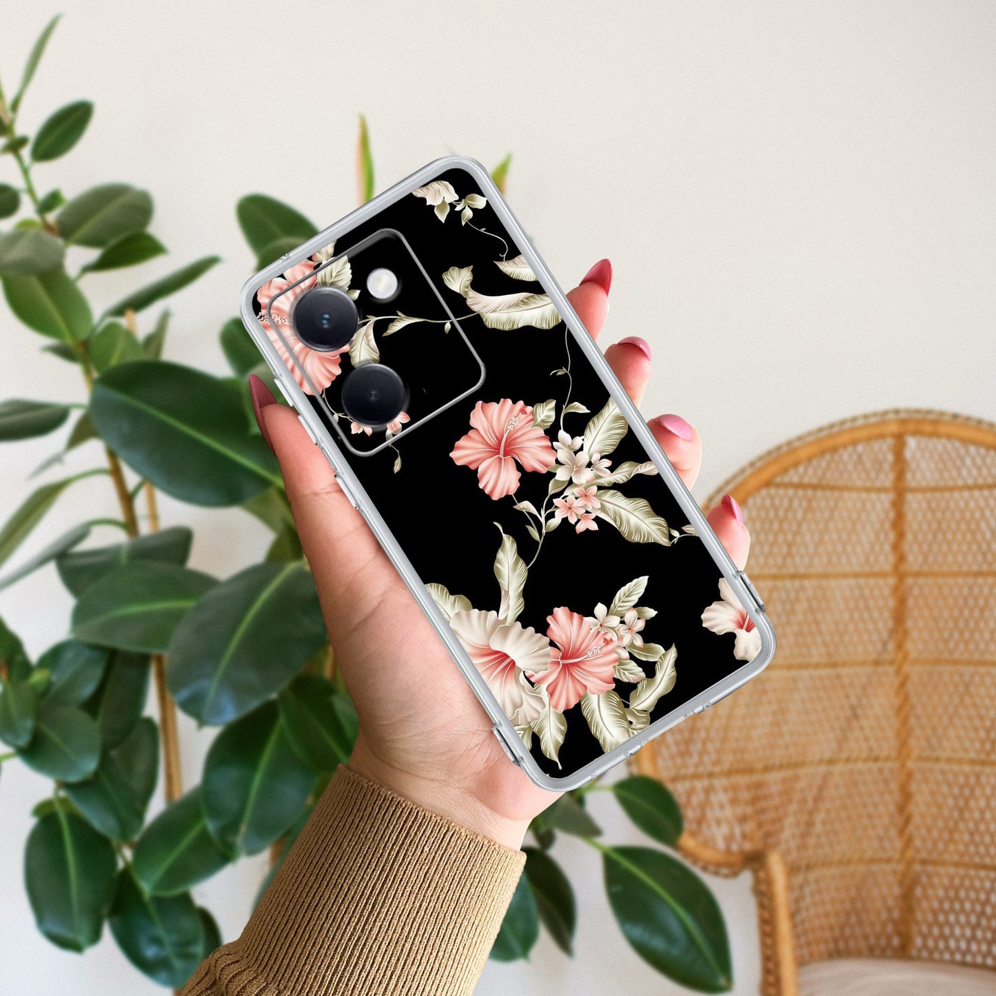 Retro Floral Transparent Silicon Case For Vivo