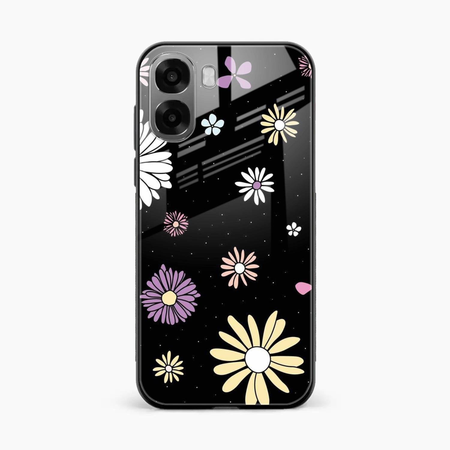 Seamless Floral Glossy Metal Case Cover For Oppo A6X 5G