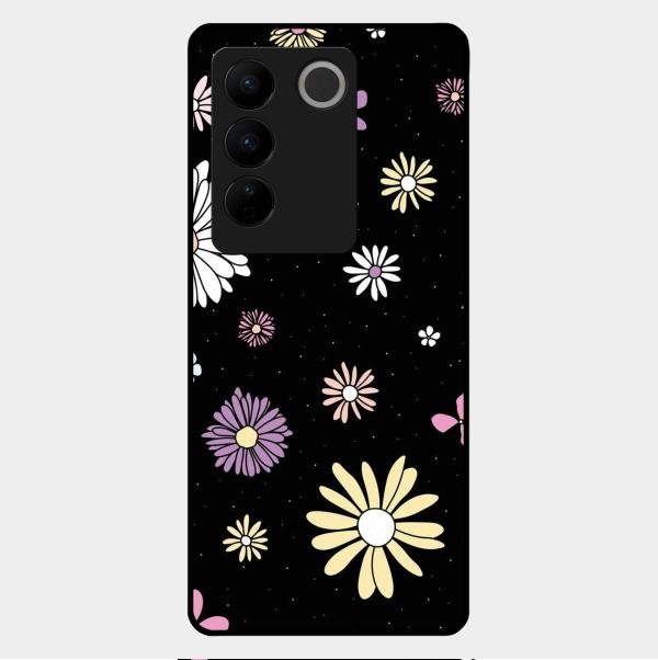 Seamless Floral Glossy Metal Case Cover For Vivo V27 Pro 5G