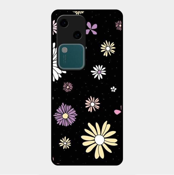 Seamless Floral Glossy Metal Case Cover For Vivo V30 5G