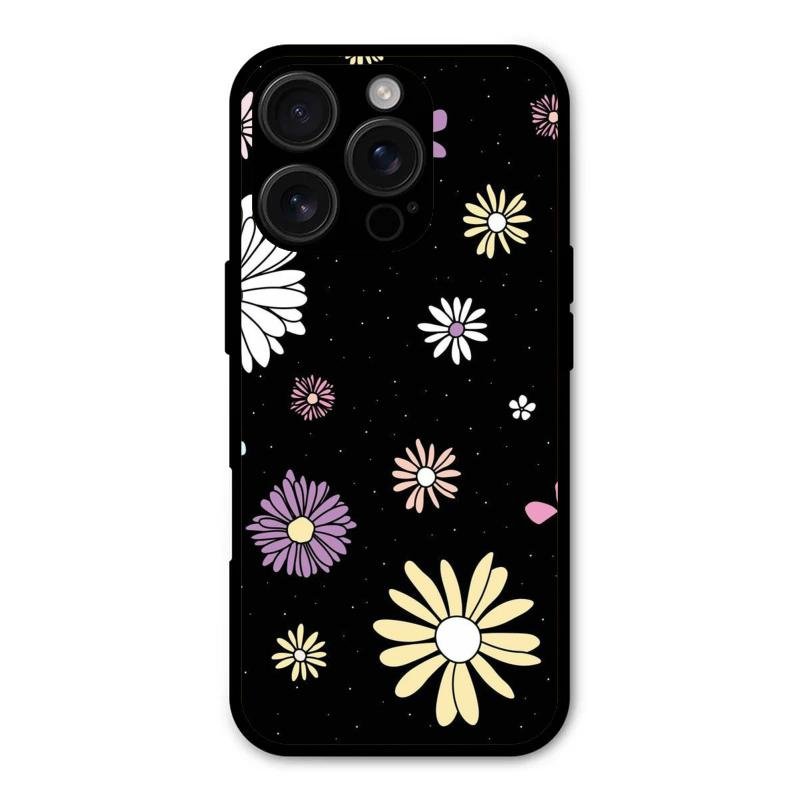 Seamless Floral Print Glass Case Cover For iPhone 16 Pro