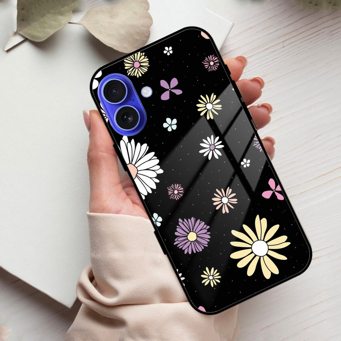 Seamless Floral Print Glass Case Cover For iPhone