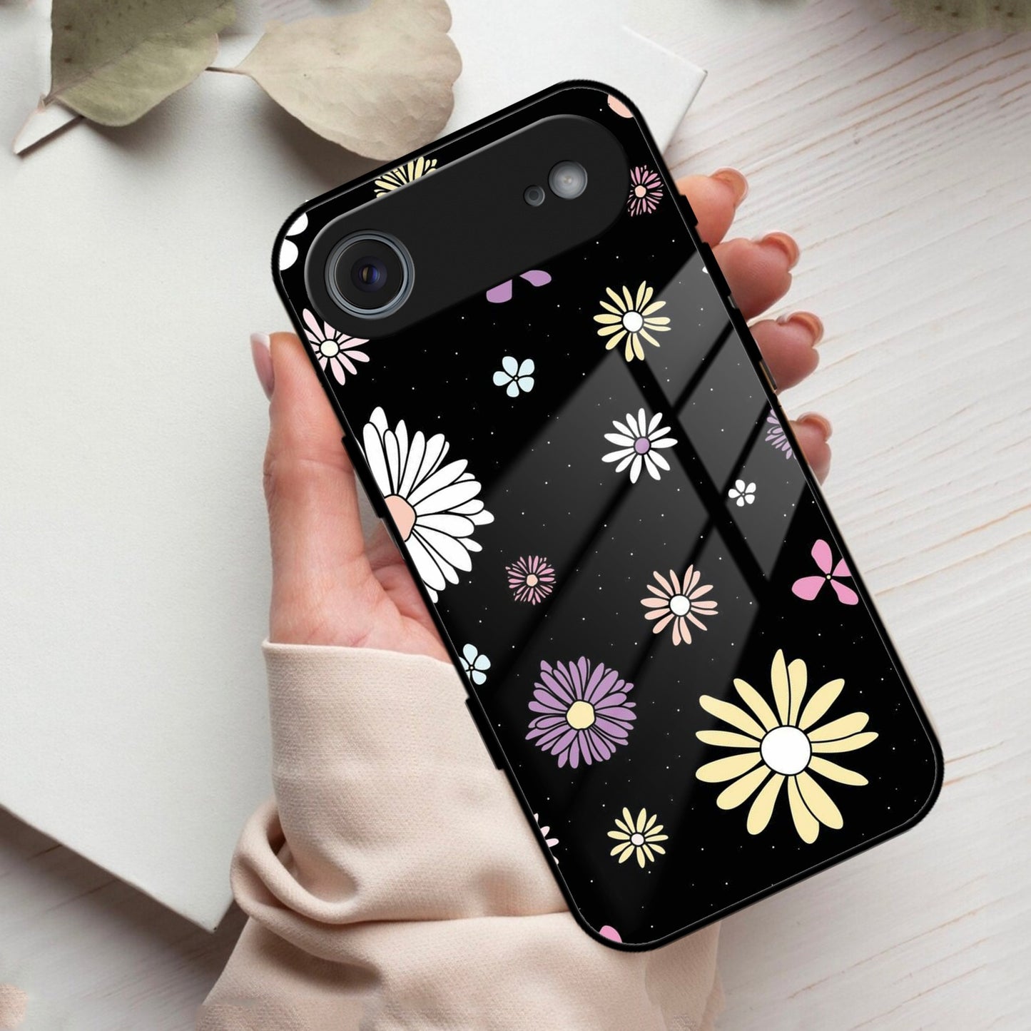 Seamless Floral Print Glass Case Cover For iPhone