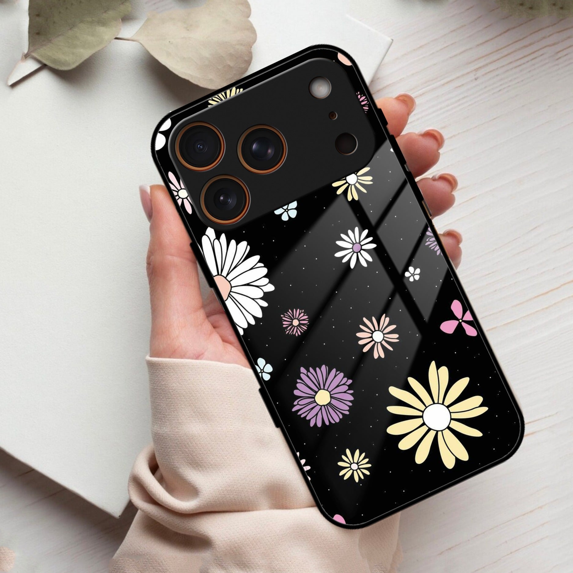 Seamless Floral Print Glass Case Cover For iPhone 17 Pro