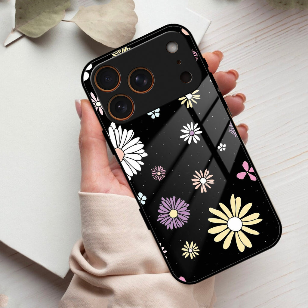 Seamless Floral Print Glass Case Cover For iPhone 17 Pro Max