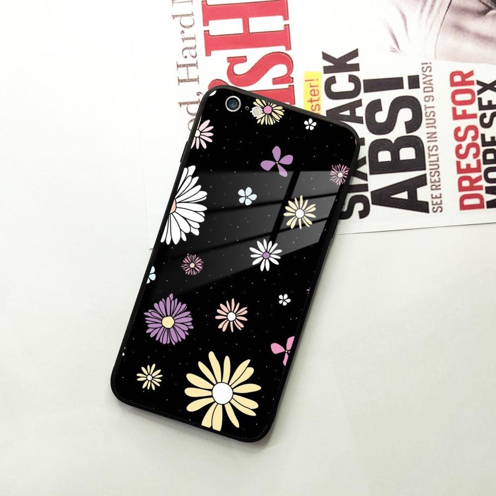 Seamless Floral Print Glass Case Cover For iPhone