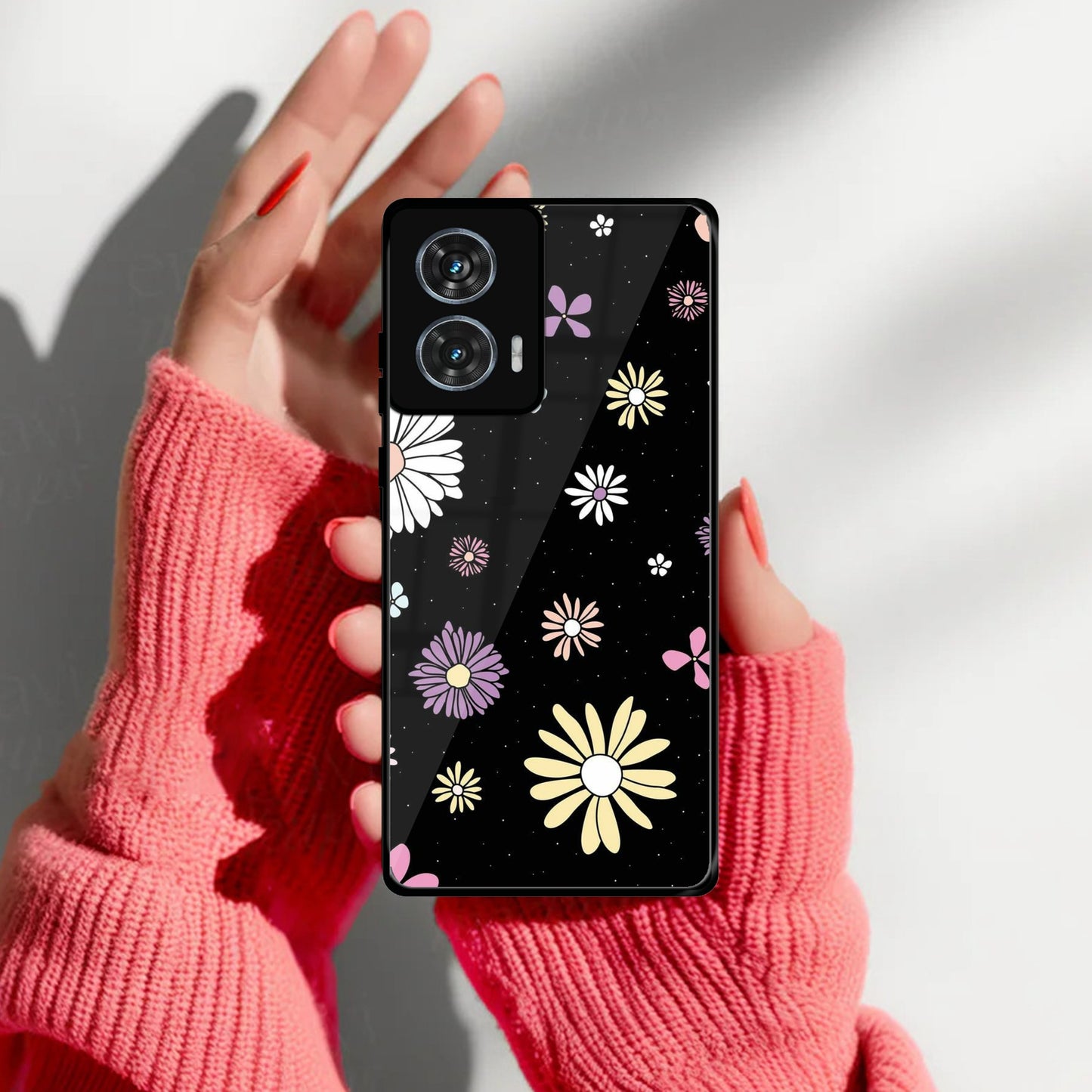 Seamless Floral Print Glass Case Cover For Motorola