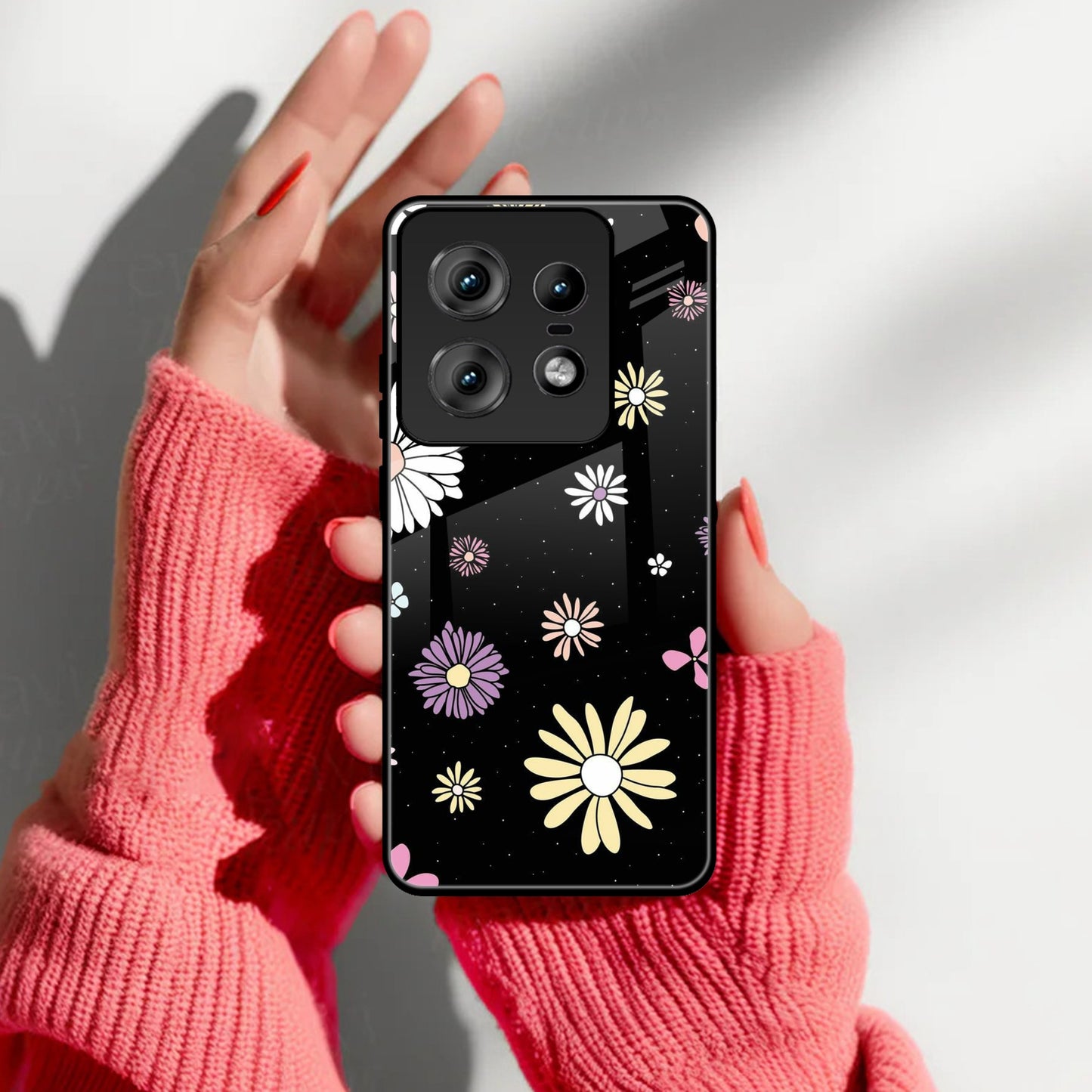 Seamless Floral Print Glass Case Cover For Motorola