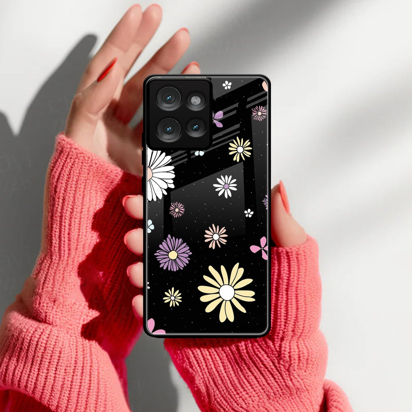 Seamless Floral Print Glass Case Cover For Motorola