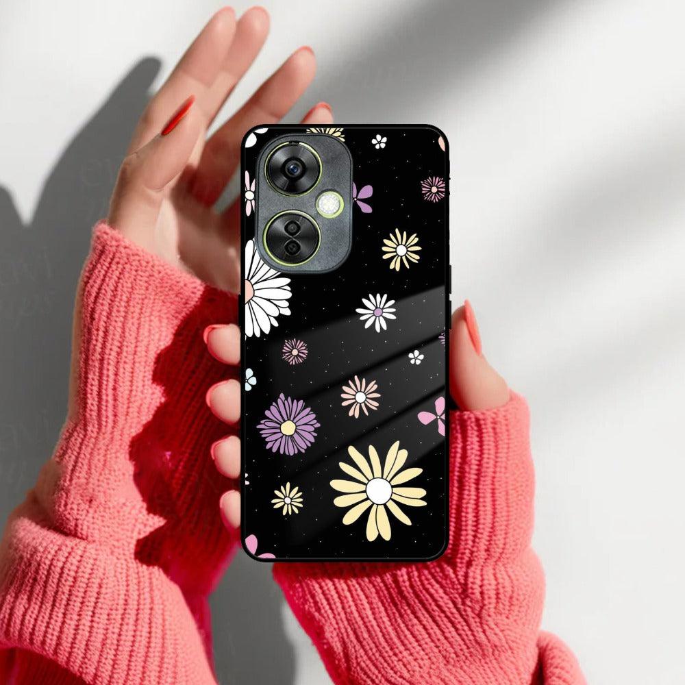 Seamless Floral Print Glass Case Cover For OnePlus