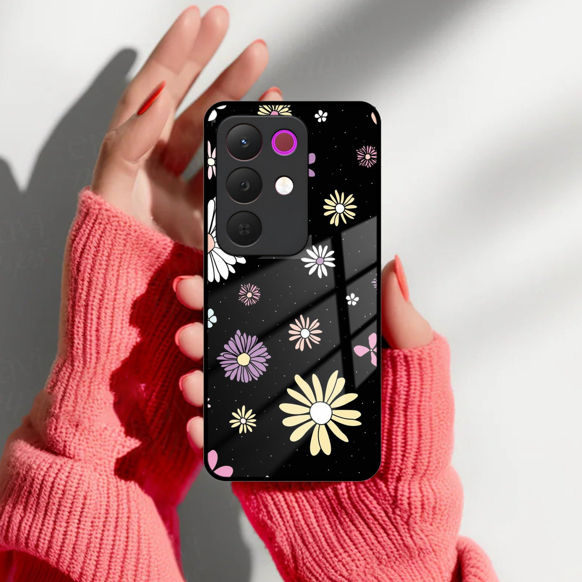 Seamless Floral Print Glass Case Cover For Realme/Narzo