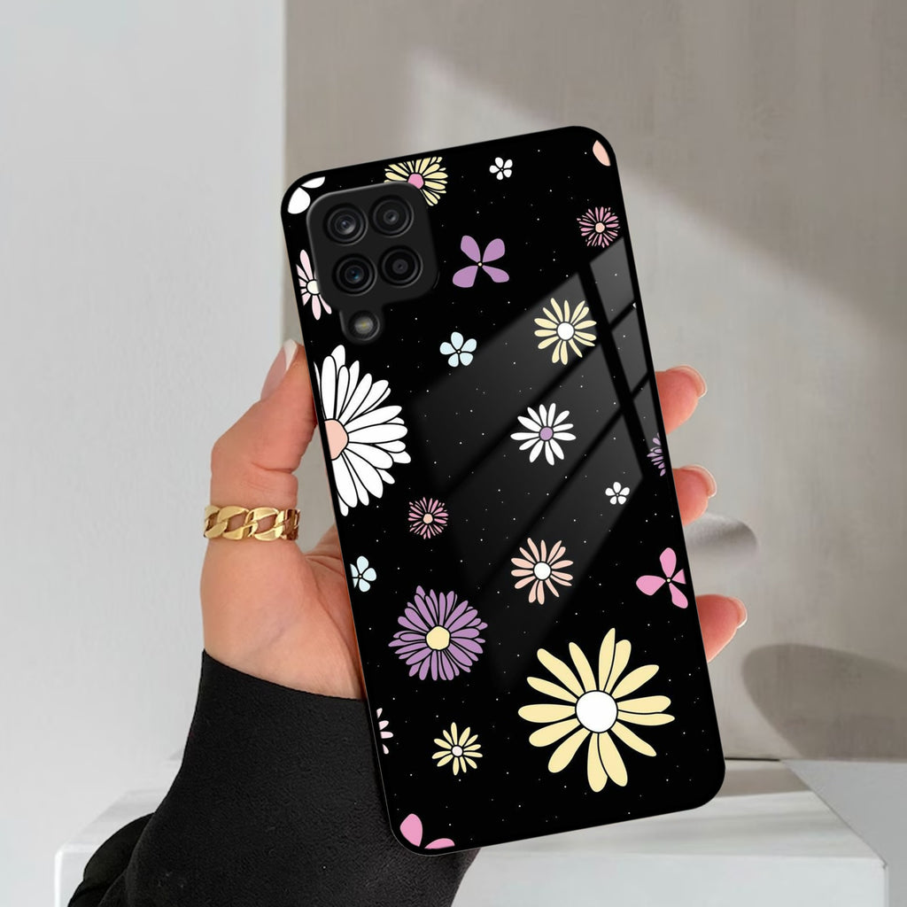Seamless Floral Print Glass Case Cover For Samsung Galaxy A42 5G