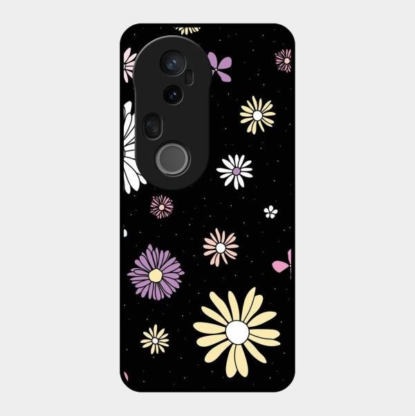 Seamless Floral Print Glass Case Cover For Vivo T4 Ultra 5G