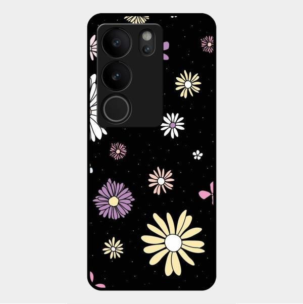 Seamless Floral Print Glass Case Cover For Vivo V29 5G