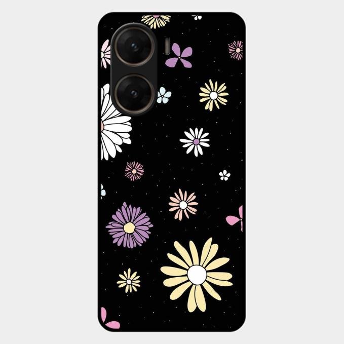 Seamless Floral Print Glass Case Cover For Vivo V29E 5G