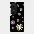Seamless Floral Print Glass Case Cover For Vivo V40 5G