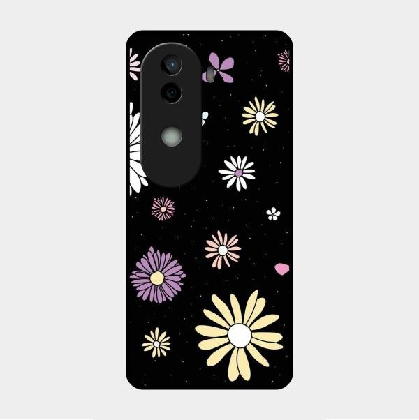 Seamless Floral Print Glass Case Cover For Vivo V40E 5G