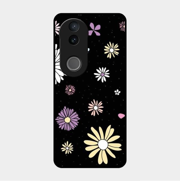 Seamless Floral Print Glass Case Cover For Vivo V50E 5G