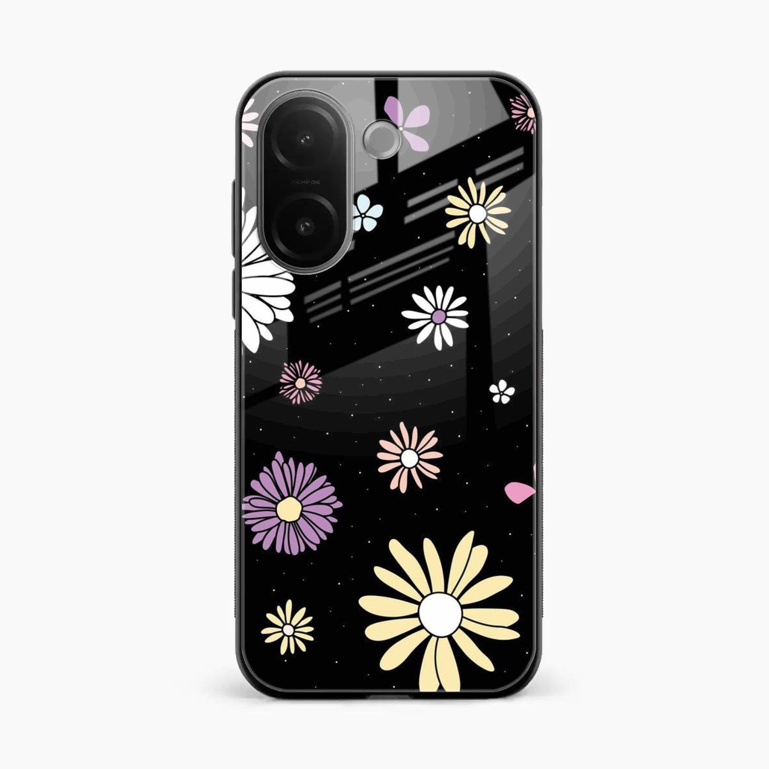 Seamless Floral Print Glass Case Cover For Vivo V60e 5G