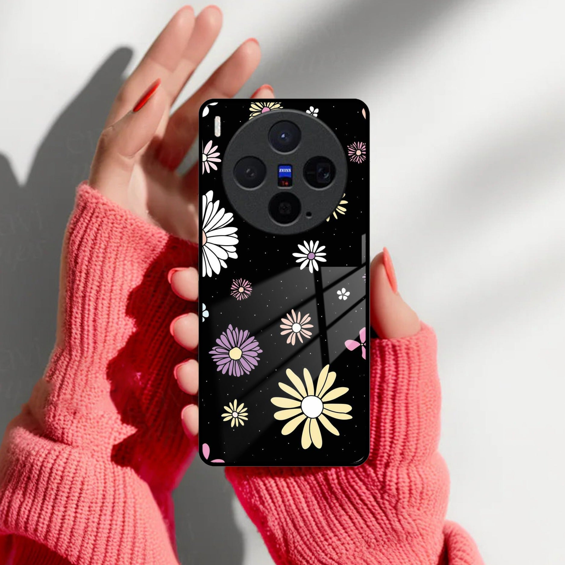 Seamless Floral Print Glass Case Cover For Vivo