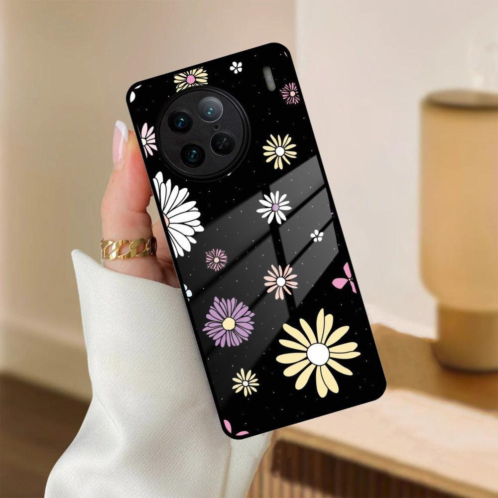 Seamless Floral Print Glass Case Cover For Vivo