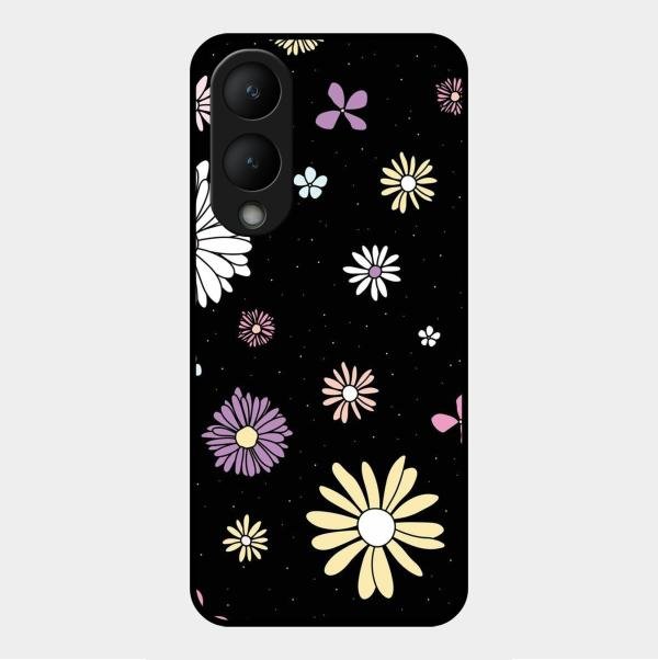 Seamless Floral Print Glass Case Cover For Vivo Y17S