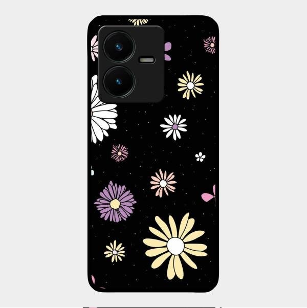 Seamless Floral Print Glass Case Cover For Vivo Y22