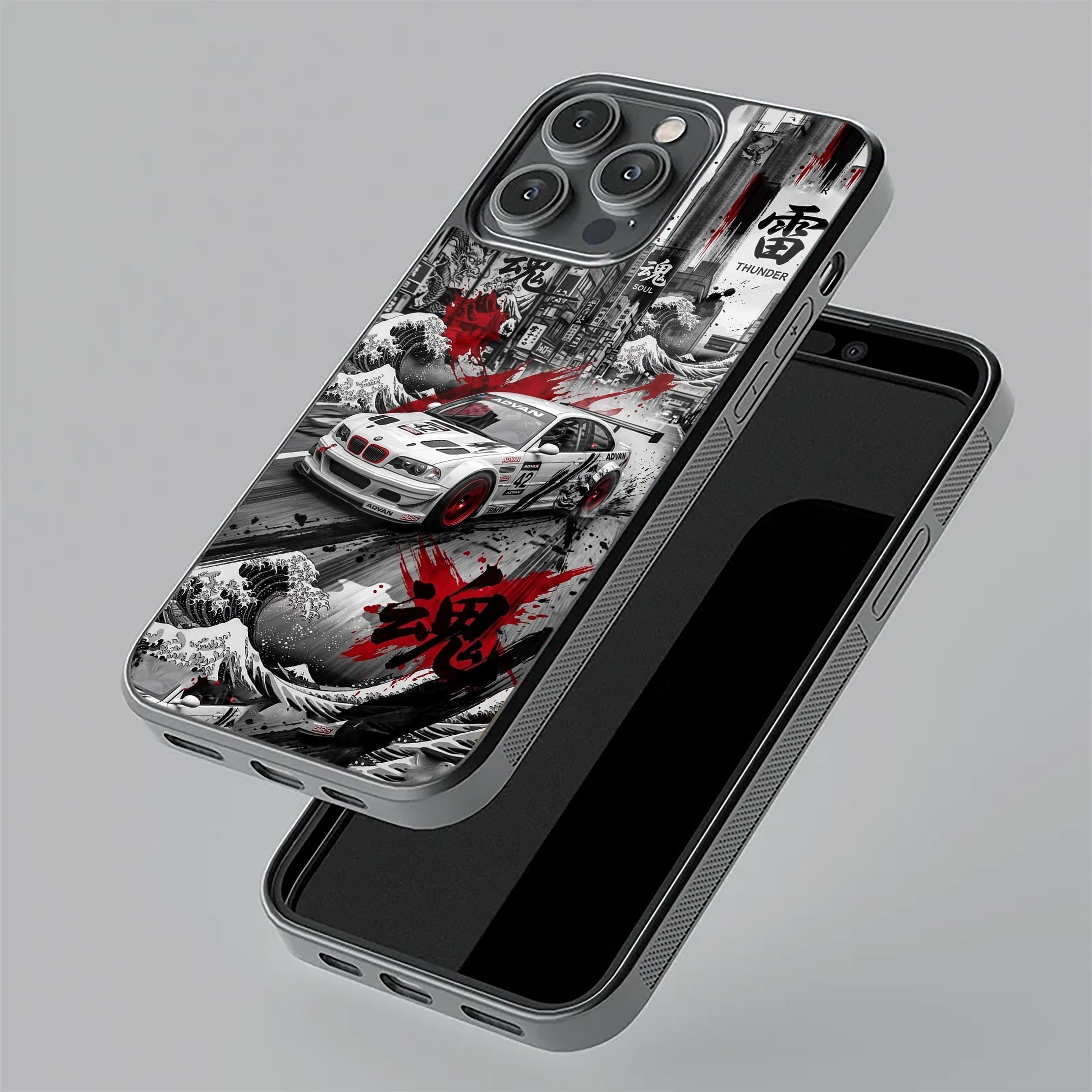 Japanese Wave Drift Racing Premium Glass Phone Case for Redmi Note 11 Pro 5G