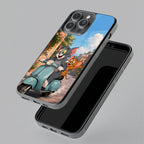Cartoon Scooter Adventure Premium Glass Phone Case for iPhone 13 Pro Max