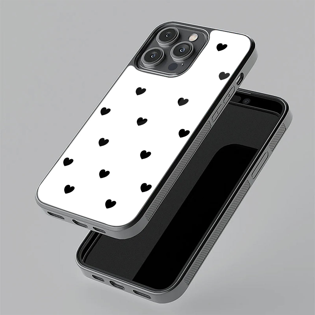 Heart Pattern White Glass Case Cover for iPhone 13 Pro