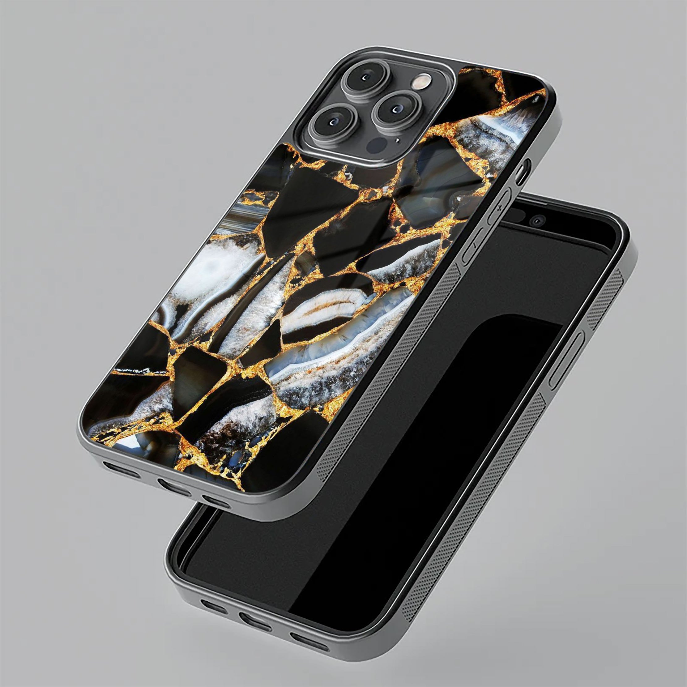 Black Gold Marble Glass Phone Case for Samsung Galaxy S22 5G