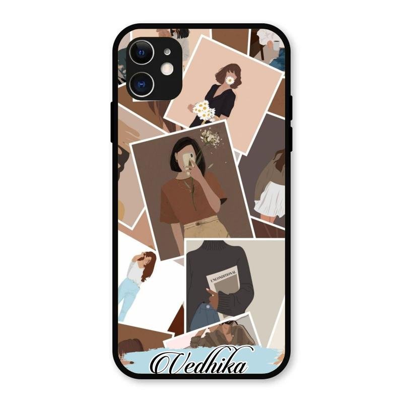 Selfie Girl Collage Glass Case Cover For iPhone 11