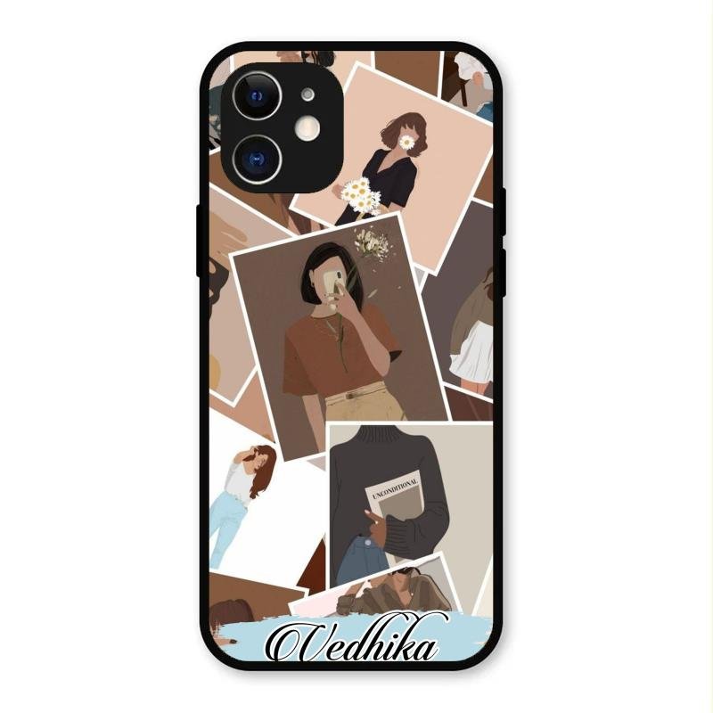 Selfie Girl Collage Glass Case Cover For iPhone 12