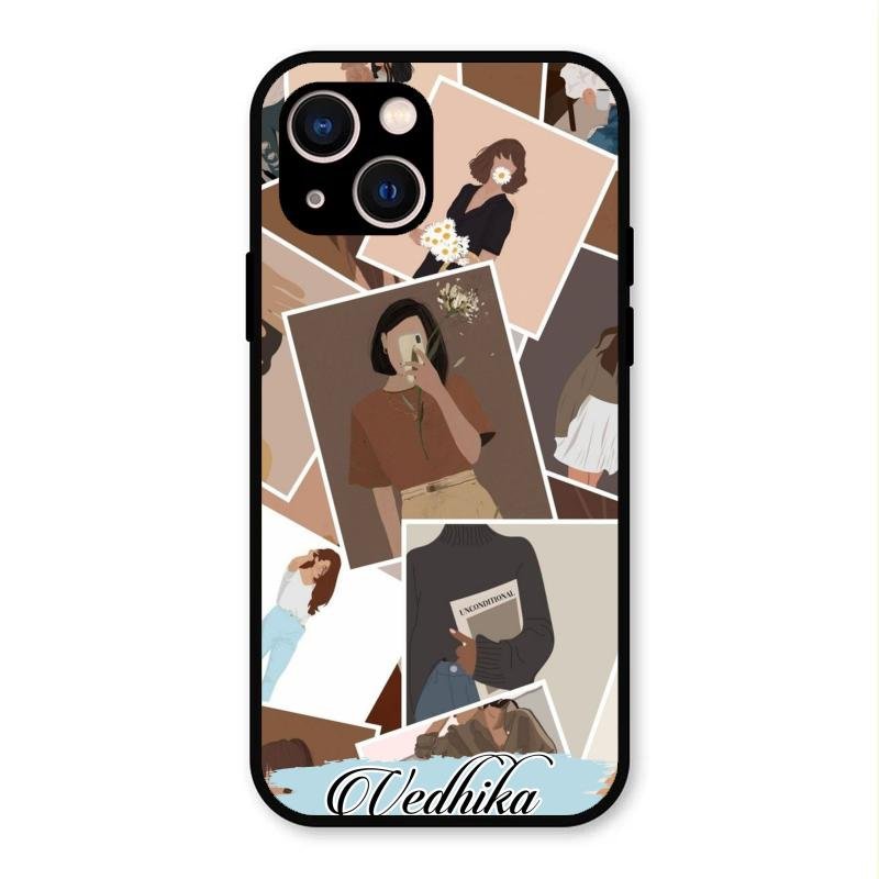 Selfie Girl Collage Glass Case Cover For iPhone 13
