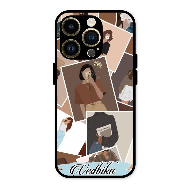 Selfie Girl Collage Glass Case Cover For iPhone 14 Pro Max