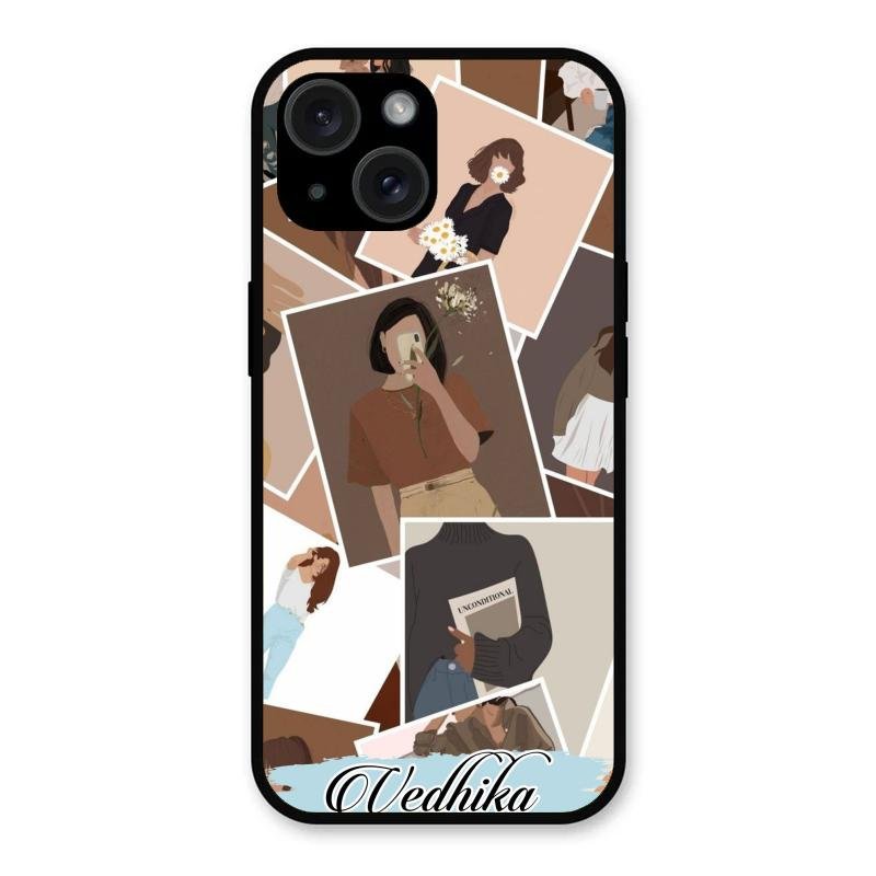 Selfie Girl Collage Glass Case Cover For iPhone 15 Plus