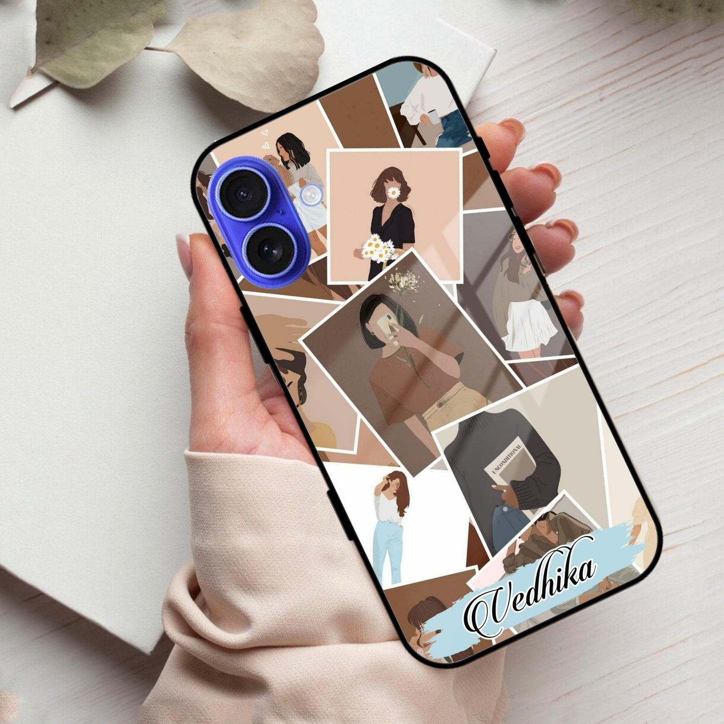 Selfie  Girl Collage Glass Case Cover For iPhone