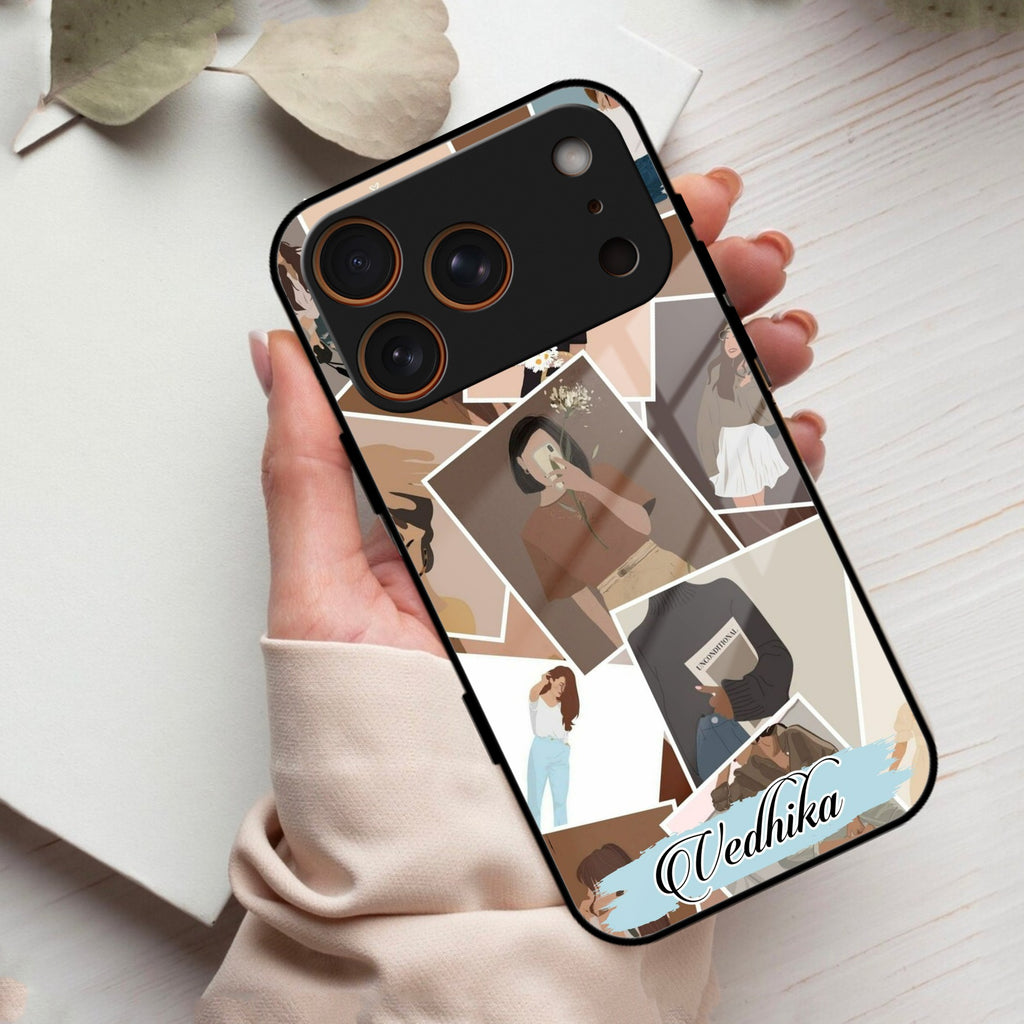Selfie Girl Collage Glass Case Cover For iPhone 17 Pro