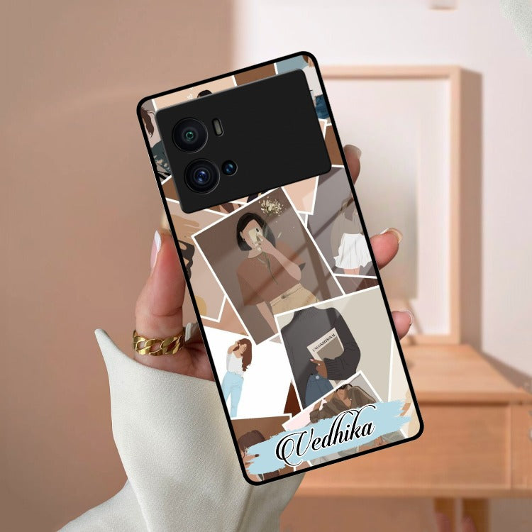 Selfie Girl Collage Glass Case Cover For iQOO