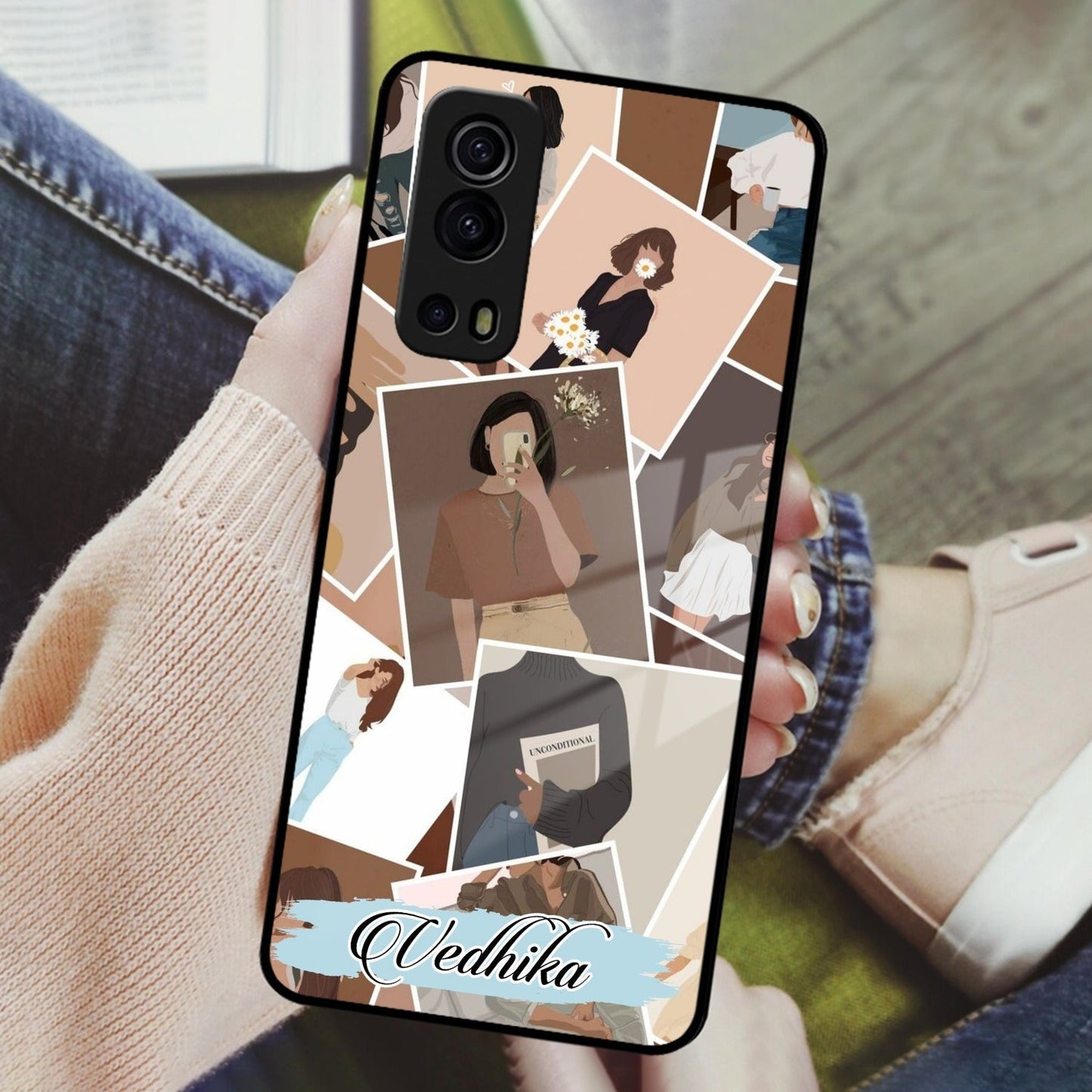 Selfie Girl Collage Glass Case Cover For iQOO