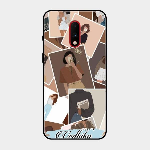 Selfie Girl Collage Glass Case Cover For Oneplus 7