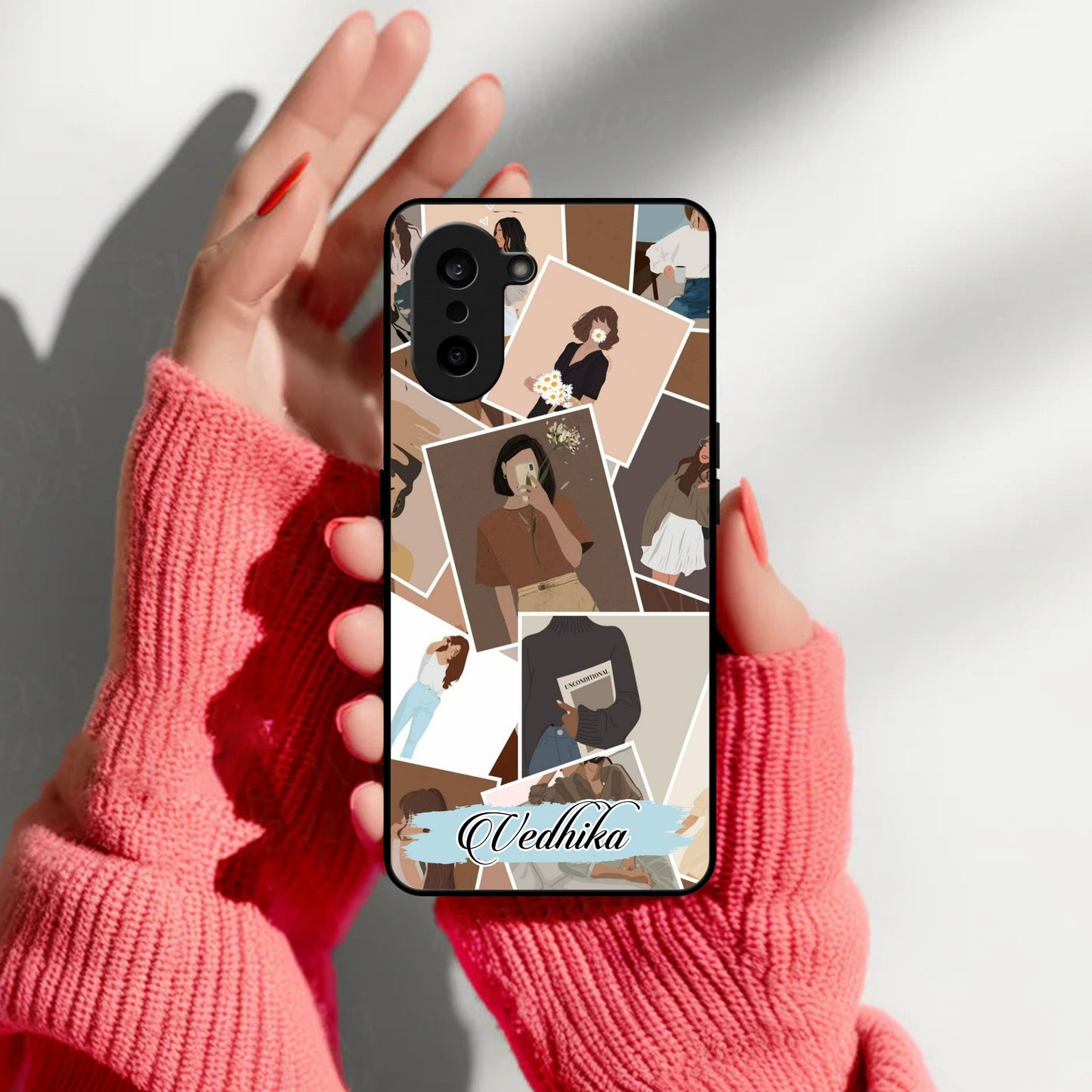 Selfie Girl Collage Glass Case Cover For OnePlus