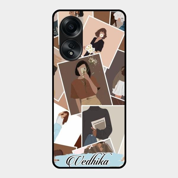 Selfie Girl Collage Glass Case Cover For Oppo A58