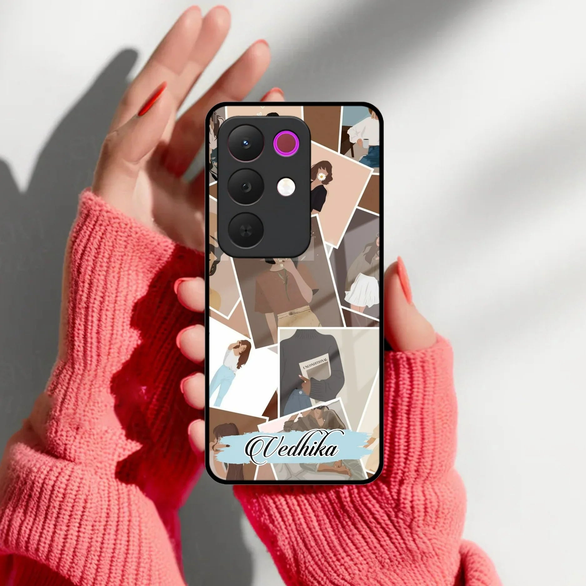 Selfie Girl Collage Glass Case Cover For Realme/Narzo