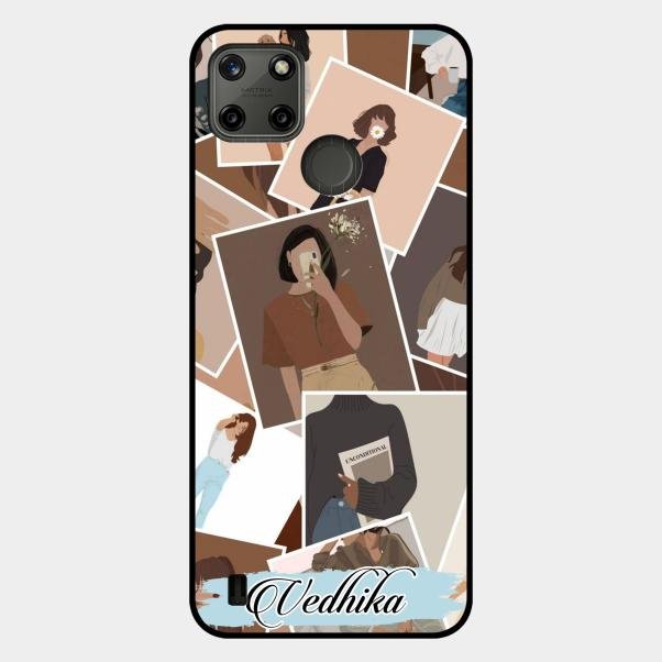 Selfie Girl Collage Glass Case Cover For Realme C21Y