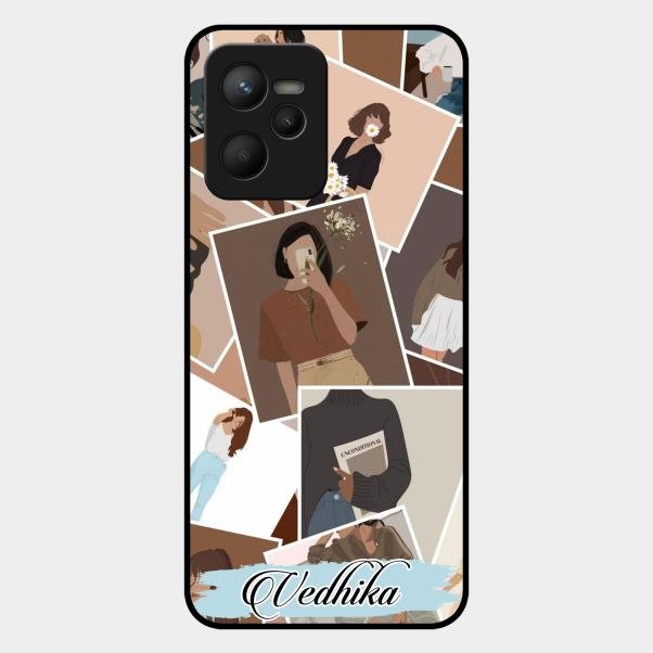 Selfie Girl Collage Glass Case Cover For Realme C35
