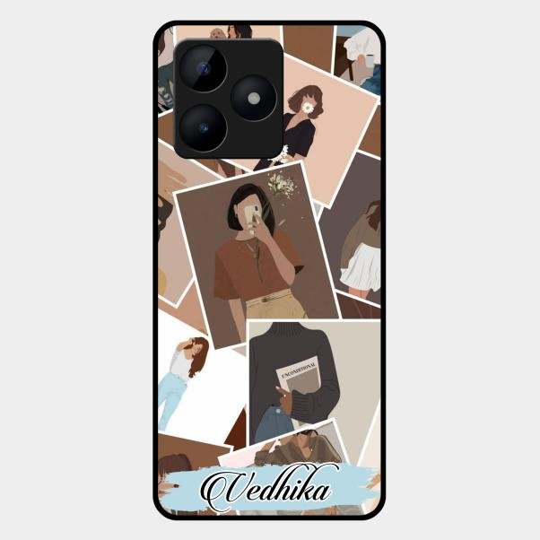 Selfie Girl Collage Glass Case Cover For Realme C53