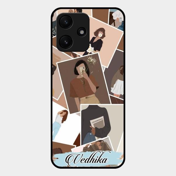 Selfie Girl Collage Glass Case Cover For Redmi 12 5G