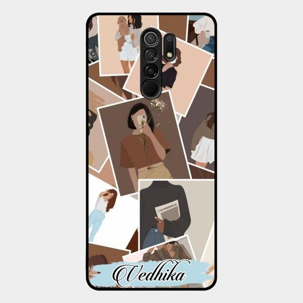 Selfie Girl Collage Glass Case Cover For Redmi 9 Prime