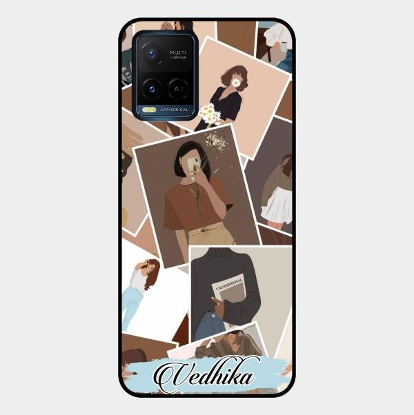Selfie Girl Collage Glass Case Cover For Vivo T1X